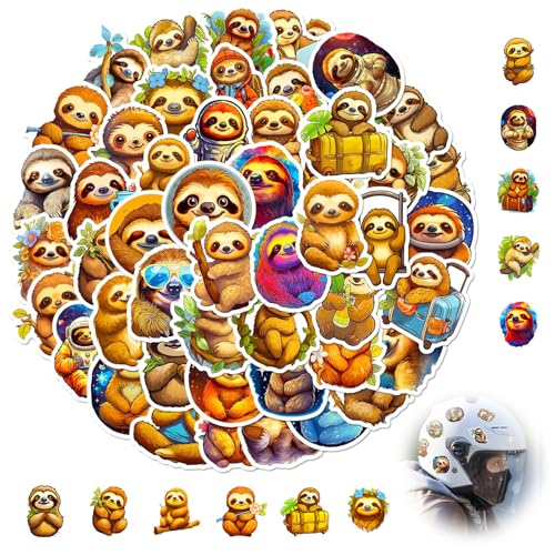 50 Stück Faultier Aufkleber, Cartoon Tier Aufkleber wasserdicht Aufkleber, Nette Tier Faultier Aufkleber Set für Laptop Kinder Motorrad Fahrrad Skateboard Gepäck Koffer Computer von Jormftte