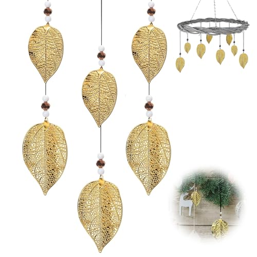 6 Stück Blatt-Anhänger Deko, Hänger Schimmerblatt Dekohänger Fensterdekoration Blätter, Metall Deko Anhänger Blatt, Ideal für vielfältige Dekorationsmöglichkeiten (Gold) von Jormftte