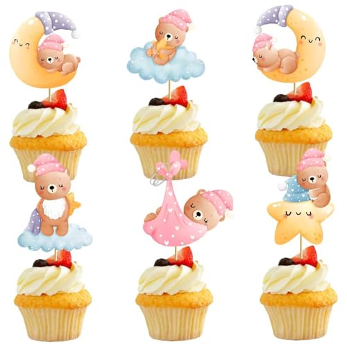 Cupcake-Topper mit Bär, rosa Bär, Babyparty, Kuchendekoration für Kinder, Jungen, Mädchen, Bär, Geschlecht, Enthüllung, Geburtstagsparty, Kuchendekorationen, Zubehör, 30 Stück Cupcake-Topper mit Bär, rosa Bär, Babyparty, Kuchendekoration für Kinder, Jungen, Mädchen, Bär, Geschlecht, Enthüllung, Geburtstagsparty, Kuchendekorationen, Zubehör, 30 Stück von Jormftte