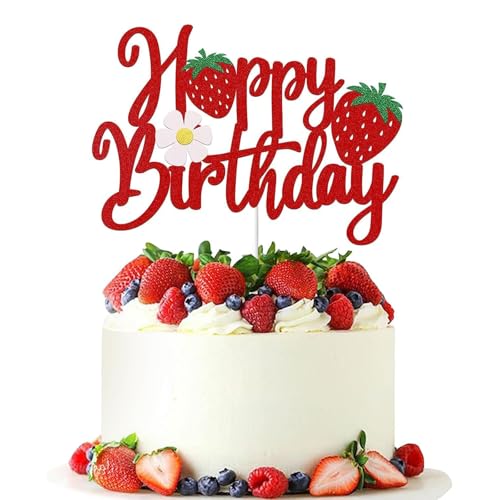 Happy Birthday Tortenaufsatz, 1 Stück, glitzernde Erdbeere, Happy Birthday, Party-Dekorationen, für Erdbeer-Thema, Babyparty, Kindergeburtstag, Party, Kuchendekorationen Happy Birthday Tortenaufsatz, 1 Stück, glitzernde Erdbeere, Happy Birthday, Party-Dekorationen, für Erdbeer-Thema, Babyparty, Kindergeburtstag, Party, Kuchendekorationen von Jormftte