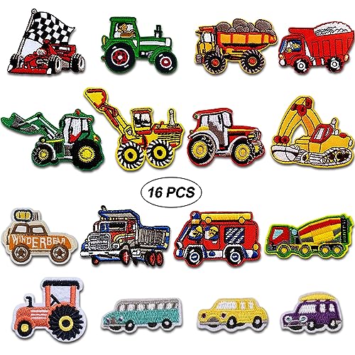 Patch Sticker Kinder Cars Kit, 16 Stück Bügelflicken Kinder, Gestickte Applikation Zum Aufnähen Für DIY, T-Shirt, Applikation Flicken Zum Aufbügeln, Patch Sticker Kleidung, Jeans Kleidung Patches von Jormftte