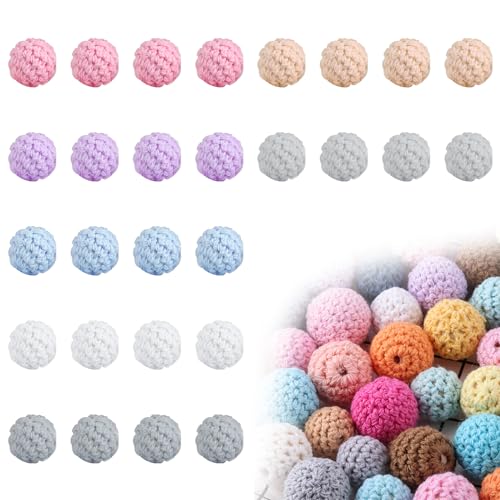 Jortmrd 28 Stück Häkelperlen Bunt 16mm Gehäkelt Holzperlen mit Loch zum Auffädeln Handgefertigt Holzkugeln für DIY Schmuck Halskette Armband Basteln Crocheted Wooden Beads Jortmrd 28 Stück Häkelperlen Bunt 16mm Gehäkelt Holzperlen mit Loch zum Auffädeln Handgefertigt Holzkugeln für DIY Schmuck Halskette Armband Basteln Crocheted Wooden Beads von Jortmrd