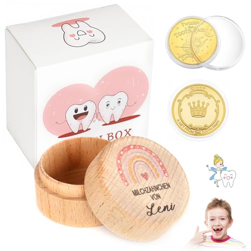 Jortmrd 3 Stück Zahndose Milchzähne (1 PCS) + Zahnfee Münzen (2 PCS) Milchzahndose für Mädchen & Jungen, Milchzahndose Personalisiert, Regenbogen Zahnbox Geschenkideen von Jortmrd
