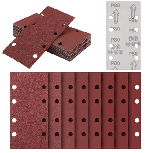 Jortmrd 48tlg Schleifblatt Set, 93 x 185mm Rechteckiges Schleifpad Körnung 40/60/80/120/180/220/320/400, mit Klettverschluss 8 Löcher Schleifpapier für Rechteck Schwingschleifer und Bosch-Schleifer Jortmrd 48tlg Schleifblatt Set, 93 x 185mm Rechteckiges Schleifpad Körnung 40/60/80/120/180/220/320/400, mit Klettverschluss 8 Löcher Schleifpapier für Rechteck Schwingschleifer und Bosch-Schleifer von Jortmrd