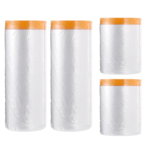 Jortmrd 70m-4 Rollen Abdeckfolie mit Klebeband 2 Größen Abklebeband mit Folie 240cm*15m/55cm*20m Abdeckplane Malerarbeiten, Malerfolie, Abdeckfolie Maler für DIY-Liebhaber und Autolackierer von Jortmrd
