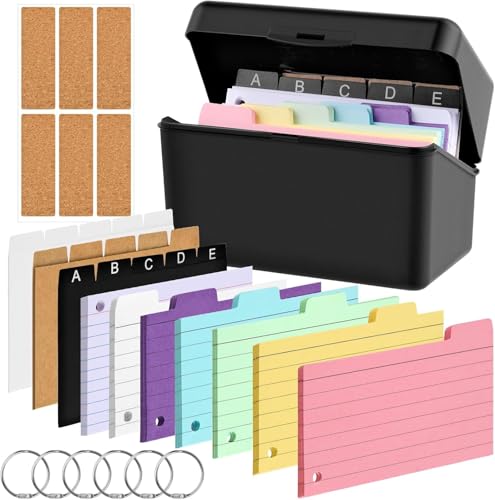 Jortmrd Karteikarten Box, 14.5 x 8 x 9.2 cm Lernkarteibox, Karteikasten Schwarz inkl. 230 Karteikarten Bunt Liniert 15 Register 6 Aufkleber 6 Ringen, Karteikartenbox für Studenten Lernen Notizen Jortmrd Karteikarten Box, 14.5 x 8 x 9.2 cm Lernkarteibox, Karteikasten Schwarz inkl. 230 Karteikarten Bunt Liniert 15 Register 6 Aufkleber 6 Ringen, Karteikartenbox für Studenten Lernen Notizen von Jortmrd