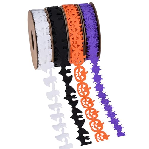 4 Rolls Halloween Ribbon 5 -Yard Fledermaus Ghost Kürbis Spinnennetz Halloween Stoff für Krampfwickeln DIY -Handwerksvorräte von Jorzer