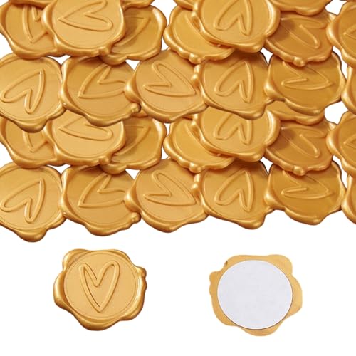 50 Stück goldene Herzaufkleber 1, 18 Zoll selbstklebende goldene Wachssiegelaufkleber exquisiter Herz-Umschlag-Wachssiegelstempel für Hochzeitsfeiern und Geburtstage von Jorzer