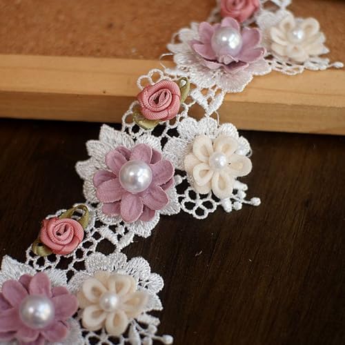 Blumenband, 20 x 2 Zoll Perlenblütenband Schneiden Cutable Acryl Spitzenausstattung Dekorative DIY-freundliche Spitzenbänder für Handwerk, Kleidung, Tischdecke 1 Roll von Jorzer