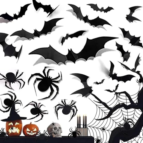 Fledermaus-Aufkleber 68 Stück Halloween-Fensteraufkleber 3D-gruselige Fledermaus-Wanddekoration wasserdichte entfernbare Halloween-Aufkleber für -Partys Fenster Türen von Jorzer