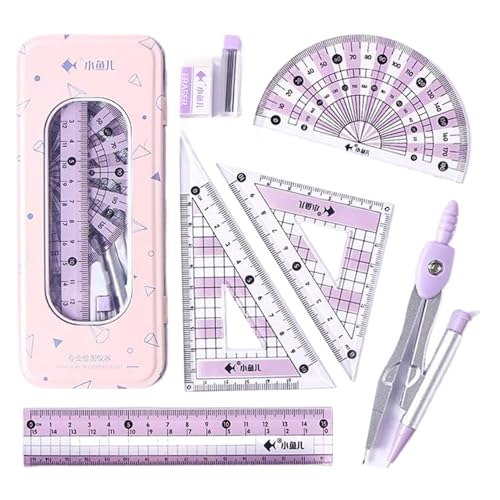 Geometrie-Set (7-teilig) Lineal-Set mit transparentem Maßstab umfassendes Mathematik- mit Linealen Radiergummi Zirkel und Nachfüllpackungen Schülerbedarf zum Lernen Zeichenlineal- von Jorzer