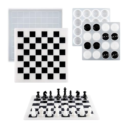 Harzschach -Set -Formen, 18 pcs volle Größe 3D -Schach -Silikonformen, großer DIY -Silikonspaß für Epoxidharz, sicherer Schimmelpilzset. von Jorzer