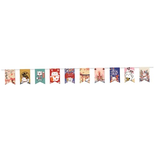 Jorzer Glückskatzen-Banner 7, 9 m Japanisches Wimpelbanner mit 20 verschiedenen Mustern Flagge dekorative Wimpelkette zum Aufhängen für Izakaya Zuhause Party von Jorzer