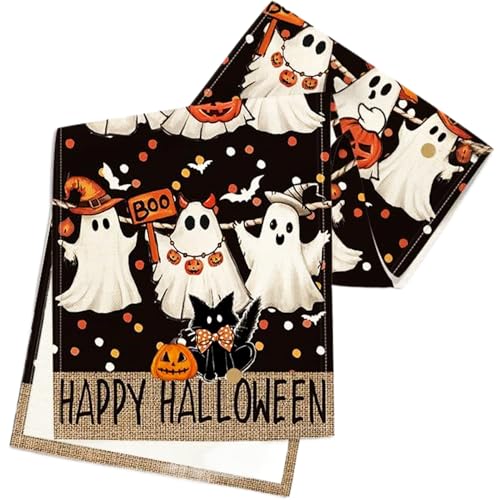 Jorzer Halloween-Tischdekoration Halloween-Tischläufer 33 x 182 cm -Tischdekoration mit Geister-Jack-O'-Lantern-Schwarzkatzen-Aufdruck wasserfester und hitzebeständiger Tischläufer Jorzer Halloween-Tischdekoration Halloween-Tischläufer 33 x 182 cm -Tischdekoration mit Geister-Jack-O'-Lantern-Schwarzkatzen-Aufdruck wasserfester und hitzebeständiger Tischläufer von Jorzer