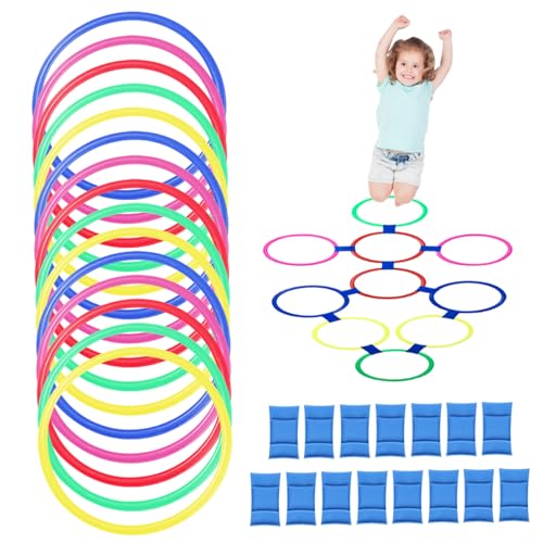 Jorzer Hopscotch-Ringe, 15 PCS 15 Zoll Multi-Farb-Hopscotch-Outdoor mit PCS-Schnalle, DIY-Hinderniskurs für Kinder 2+, Non Slip Kids Outdoor-Spielausrüstung von Jorzer