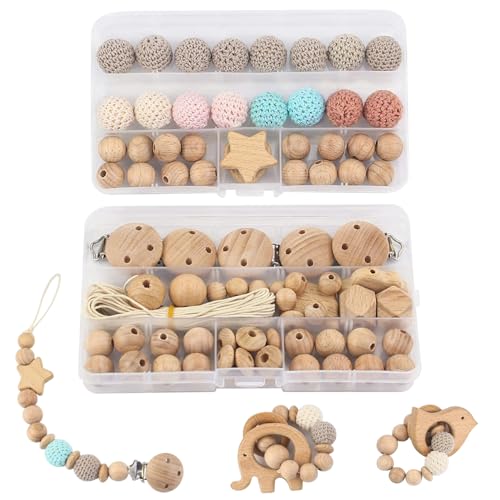Jorzer Makrame -Perlen 84pcs/Set natrual makrame Holzperlen DIY Häkeln Holzperle mit Clips für die Baby -Schnullerkette, Armbänder, DIY -Handwerk und Makrames von Jorzer