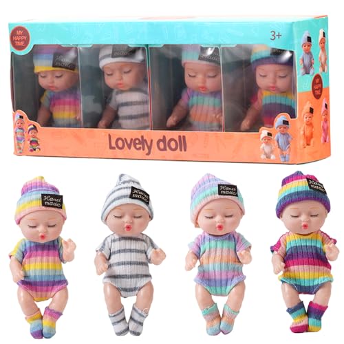 Jorzer Mini Babypuppen 4pcs 4 Zoll realistisch schlafend kleine Babypuppen mit Kleidung auf 4 Farben bewegliche Gelenk winzige Puppe, Geschenke für Mädchen, gestreifte Kleidung Jorzer Mini Babypuppen 4pcs 4 Zoll realistisch schlafend kleine Babypuppen mit Kleidung auf 4 Farben bewegliche Gelenk winzige Puppe, Geschenke für Mädchen, gestreifte Kleidung von Jorzer