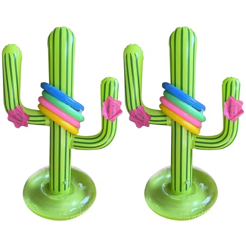 Jorzer Pool-Party-Spiele, 2PCS PVC aufblasbare Kakteen mit 8 aufblasbaren Ringen und 1 Luftpumpe für die Sommerpool-Strandparty 2 Sätze mit heißem verkauften PVC-Kaktus-Ring-Wasserspielzeug. von Jorzer