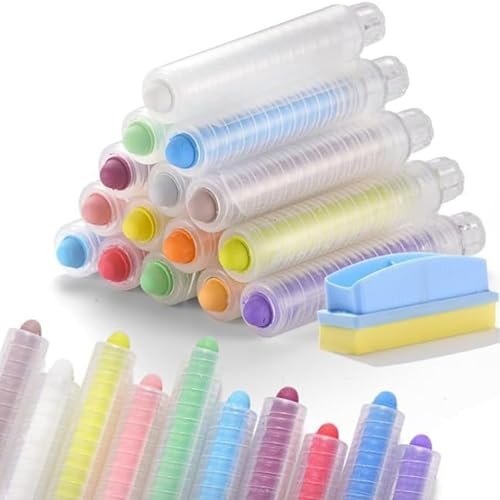 Jorzer Staubfreie Kreide, 15 Stück, leuchtende Farben, freihändige Tafelkreide mit Radiergummi, waschbar, sicher für Kinder, Lehrer, Schreiben, Zeichnen von Jorzer