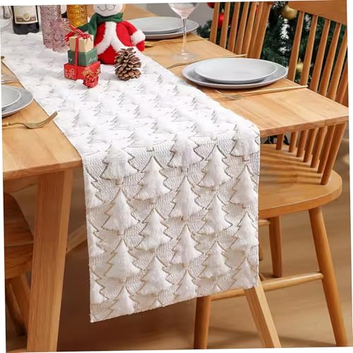 Jorzer Weihnachtstischläufer 33 x 182, 9 cm weicher Plüschbaum Weihnachtstischsets mit Pailletten Esstischdekoration für Zuhause Restaurant Party Tischläufer von Jorzer