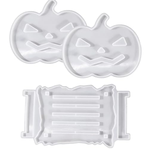 Kürbis-Silikonform, 3-teilig/Set, Harz-Untersetzerformen mit Halter, Halloween-Silikonformen für Epoxidharz, DIY-Kunsthandwerk, Tassenmatten, Kürbisform, Kürbis-Silikonform, Harz-Untersetzerformen. von Jorzer