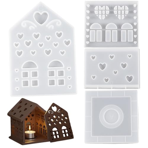 Silikonformen, 4pcs/Set 3D -Hauskerzenhalterform mit Fenster und Herz, DIY Silikonkerzenformen für Kerzenseife Gipshandwerk von Jorzer