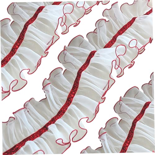 Spitzenband, 118-Zoll-Falten-Spitze-Trimm mit weißem und rotem 4 Zoll breitem Trimmen zum Nähen weicher hautfreundlicher Organza für Hochzeitskleid, Unterwäsche, Socken, Tischdecke von Jorzer
