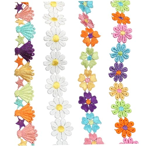 Spitzenverkleidung 4pcs 15 Yards DIY Blumenapplikation Verschiedene Stil Blumenband gesticktes Nähverkleidungen & Verzierungen für Hutkleidung Puppen Dekorationen mehr von Jorzer