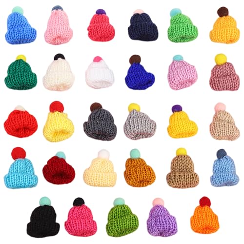 Weihnacht Mini Santa Hats für Handwerk 100pcs verschiedene Farbmini Weihnachtshüte einem niedlichen Plüschball Wollgarn Stricken Mini Hüte für Weihnachtskunsthandwerksvorräte Weihnachtsdekorationen von Jorzer