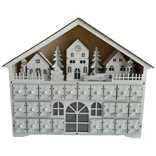 Weihnachts-Countdown-Kalender hausförmiger Adventskalender aus Holz mit 24 Schubladen beleuchtete Weihnachtsdekorationen für die Inneneinrichtung Weihnachts-Countdown-Kalender hausförmiger Adventskalender aus Holz mit 24 Schubladen beleuchtete Weihnachtsdekorationen für die Inneneinrichtung von Jorzer