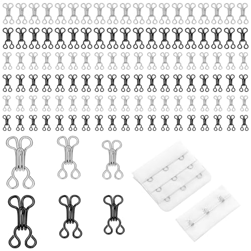 120 Stück Haken- und Ösenverschlüsse für Kleidung, Metall-BH-Haken, Ersatz, 0,49/0,55/1,7 cm, Nähhaken für Hosen, Röcke, Kleider, DIY Handwerk (Schwarz, Silber) von Josojoou