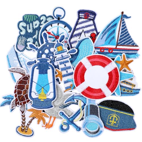 18 x Küstenaufnäher zum Aufbügeln, blau, bestickt, niedlicher Strandaufnäher, geeignet für Kleidung, Jacken, Jeans, Schuhe und Rucksäcke, Dekoration 18 x Küstenaufnäher zum Aufbügeln, blau, bestickt, niedlicher Strandaufnäher, geeignet für Kleidung, Jacken, Jeans, Schuhe und Rucksäcke, Dekoration von Josojoou