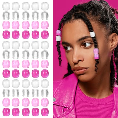 80 Stück rosa Haarperlen für Zöpfe, Ponys, Dreadlock, Schmuckherstellung, Haarschmuck mit großem Loch, niedliche Zöpfe, Haarschmuck für Damen (Rosa, Weiß) von Josojoou