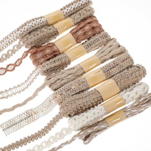 9 Rollen Geschenkband Vintage Juteband Natürliche Jutebänder Bastelband Spitzenband Stoffband Boho Geschenkbänder Sackleinenband Juteseil Zum Basteln Für Diy Geschenke Verpackung Hochzeit Party von Josojoou