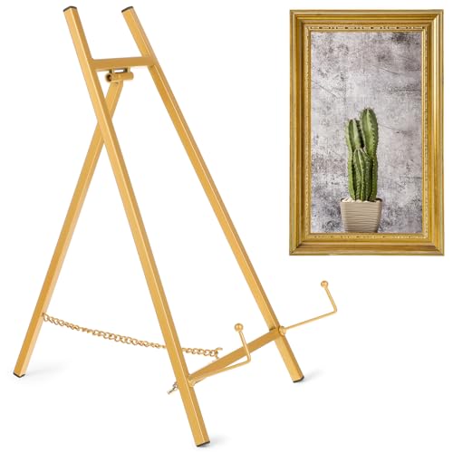 Goldene Staffelei für Schilder, 41,9 x 22,1 x 10,9 cm (H x B x T), Tischstaffelei, Stativ, Metall-Bilderstaffelei für Präsentationsbuch, Foto, Hochzeitsschild von Josojoou