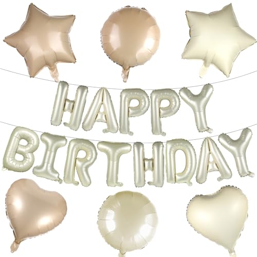 Happy Birthday Luftballons Banner mit Herz, Stern und rundem Ballon, 16 Zoll Folienbuchstabenballons für Männer Frauen Geburtstag Party Dekoration Supplies von Josojoou