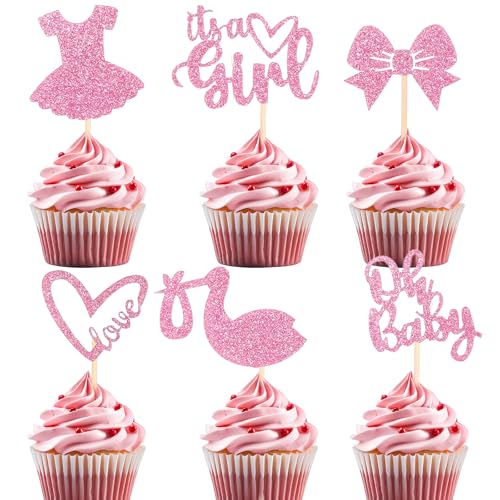 Its A Girl Tortendeko Babyparty Deko Mädchen Set - 42 Stück Rosa Cupcake-Topper Mit Schleife Kleid Herz Glitzer Muffin Deko Rosa Zur Geschlechtsenthüllung Für Taufe Baby Shower Party Deko Its A Girl Tortendeko Babyparty Deko Mädchen Set - 42 Stück Rosa Cupcake-Topper Mit Schleife Kleid Herz Glitzer Muffin Deko Rosa Zur Geschlechtsenthüllung Für Taufe Baby Shower Party Deko von Josojoou