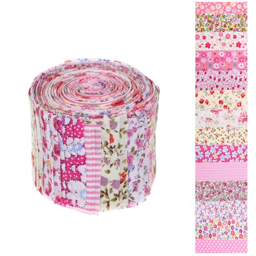 Jelly Roll Stoffstreifen, weiche Baumwolle, Quiltstoff, 6,3 x 50,8 cm, vorgeschnittene Baumwollstreifen, Bündel zum Quilten, Basteln und Nähen (Rot und Rosa), 42 Stück von Josojoou
