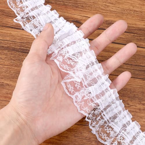 Spitzenband, doppellagig, plissiert, 4,6 cm breit, Vintage-Stil, besticktes Band für Heimwerker, Nähen, Basteln, Hochzeitsdekoration, 9 Meter von Josojoou