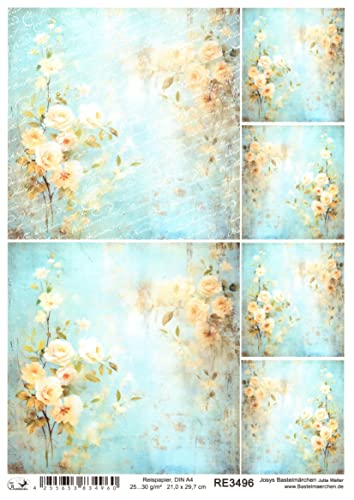 Reispapier A4 Strohseide Kartenbasteln Scrapbooking Hintergrund Blumen RE3496 von Josys Bastelmärchen