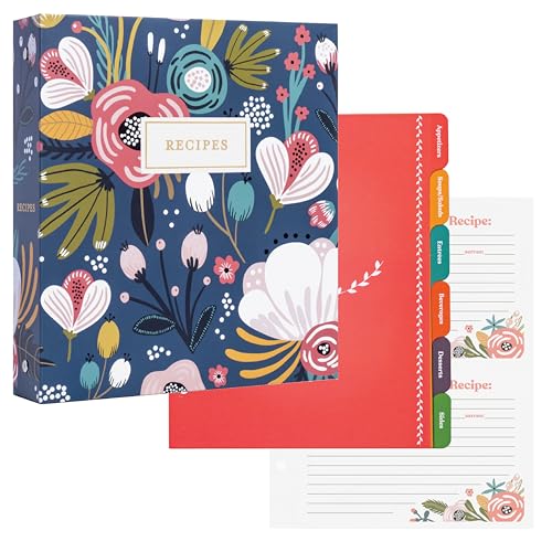 Jot & Mark Rezept-Organizer-Set mit 3 Ringbüchern (Gartenblumen) | 50 Rezeptkarten 10,2 x 15,2 cm, Regenbogen-Trennblätter und Kunststoff-Seitenschutz von Jot & Mark