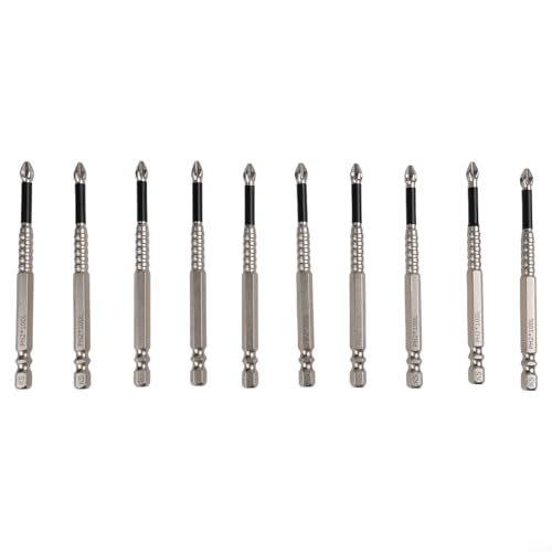Bits Ph2 Kreuz-Magnetschraubendreher, Sechskant-Set, legierter Stahl, lang, rutschfest, 1/4 Zoll, 10 Stück Schaft für 50150 mm plus elektrische Schraubendreher, manuell sortierte Längen (100 mm) von Jotekonoby