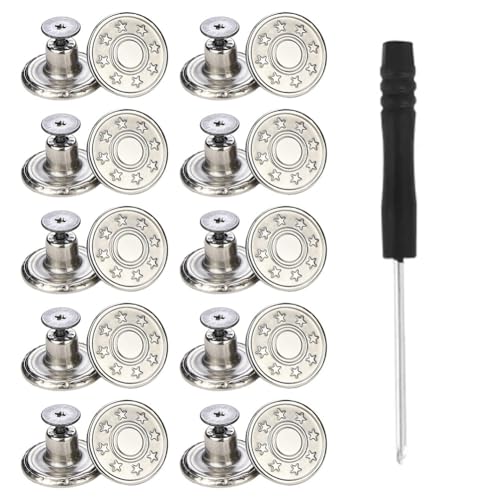 Jeansknöpfe, 17 mm, Metall, Ersatz-Set für einfache Installation an Hosen und Jacken, 10 Stück (H) von Jotekonoby