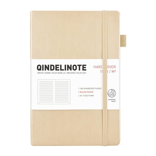 Joucien A5-Notizblock mit hartem Lederband, englisches Notizbuch mit Seiten, Champagner-Gold (glänzend) von Joucien