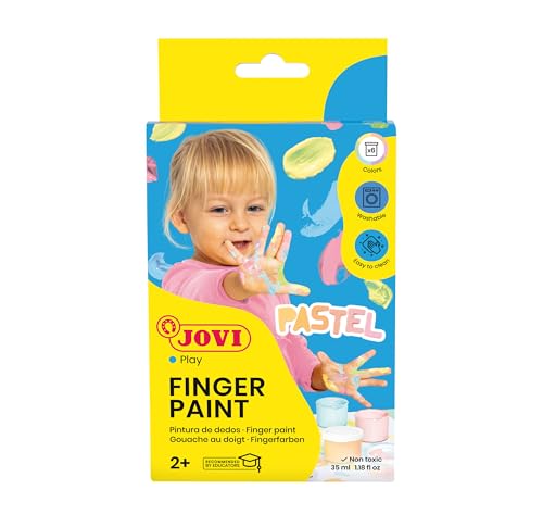 Jovi Fingerfarbe für Kinder ab 2 Jahren, gute Deckkraft, cremige Konsistenz, unbedenkliche Inhaltsstoffe, 6 Pastellfarben je 35 ml von Jovi