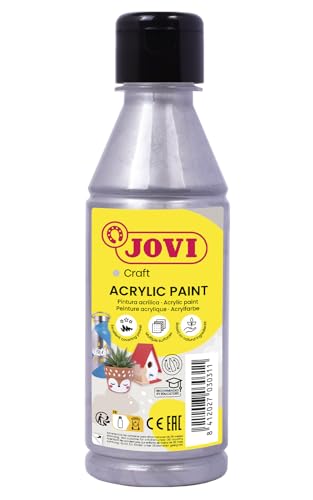 Jovi Acrylfarbe Jovidecor, hochdeckend, für alle Untergründe, auf Wasserbasis, 1 Flasche mit 250 ml Inhalt, silber von Jovi
