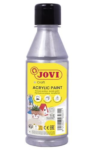 Jovi Acrylfarbe Jovidecor, hochdeckend, für alle Untergründe, auf Wasserbasis, 1 Flasche mit 250 ml Inhalt, silber von Jovi