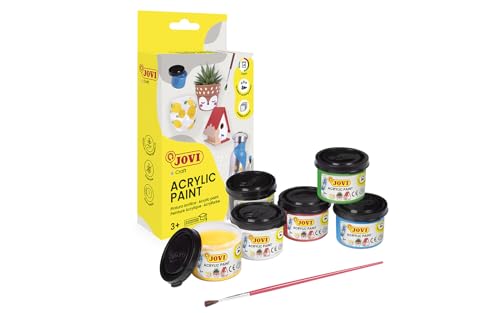 Jovi Acrylfarbe Jovidecor, hochdeckend, für alle Untergründe, auf Wasserbasis, 6 Dosen mit je 55 ml Inhalt in verschiedenen Farben, inkl. 1 Pinsel Jovi Acrylfarbe Jovidecor, hochdeckend, für alle Untergründe, auf Wasserbasis, 6 Dosen mit je 55 ml Inhalt in verschiedenen Farben, inkl. 1 Pinsel von Jovi