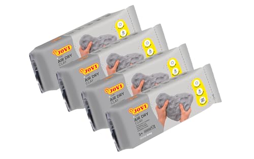 Jovi Air Dry Modelliermasse, gebrauchsfertig, lufttrocknend, auf Basis von Feuchtton, 1 kg in grau, 4er Pack von Jovi