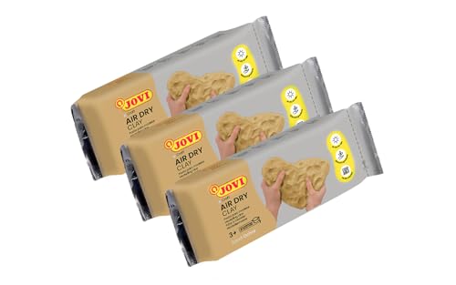 Jovi Air Dry Modelliermasse, gebrauchsfertig, lufttrocknend, auf Basis von Feuchtton, 250 g in sand, 3er Pack von Jovi